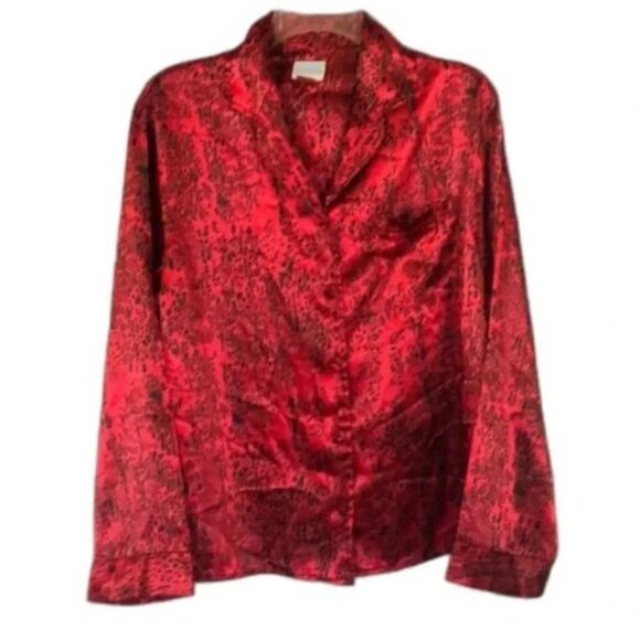 Deleicates satin-like animal‎ print long sleeve button up women size M - Picture 1 of 12